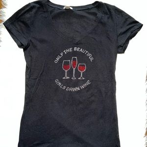 Bling Wine V-Neck Woman’s T-shirt “Only The Beautiful Girls Drink Wine” sz Med
